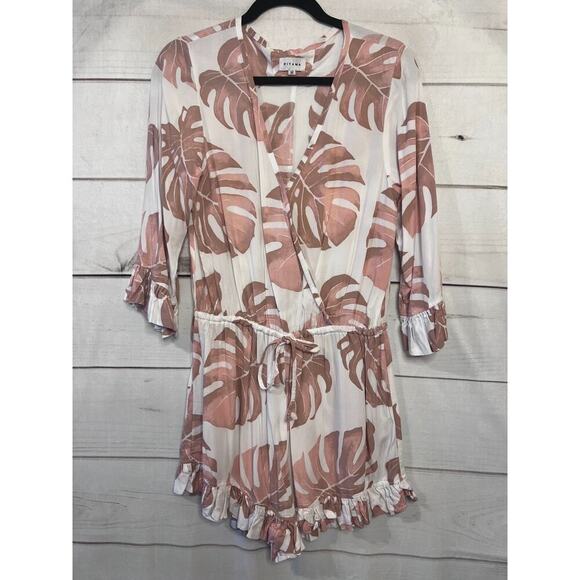 Piyama Romper Size MED White Pink Leaves Ruffles - Picture 1 of 6